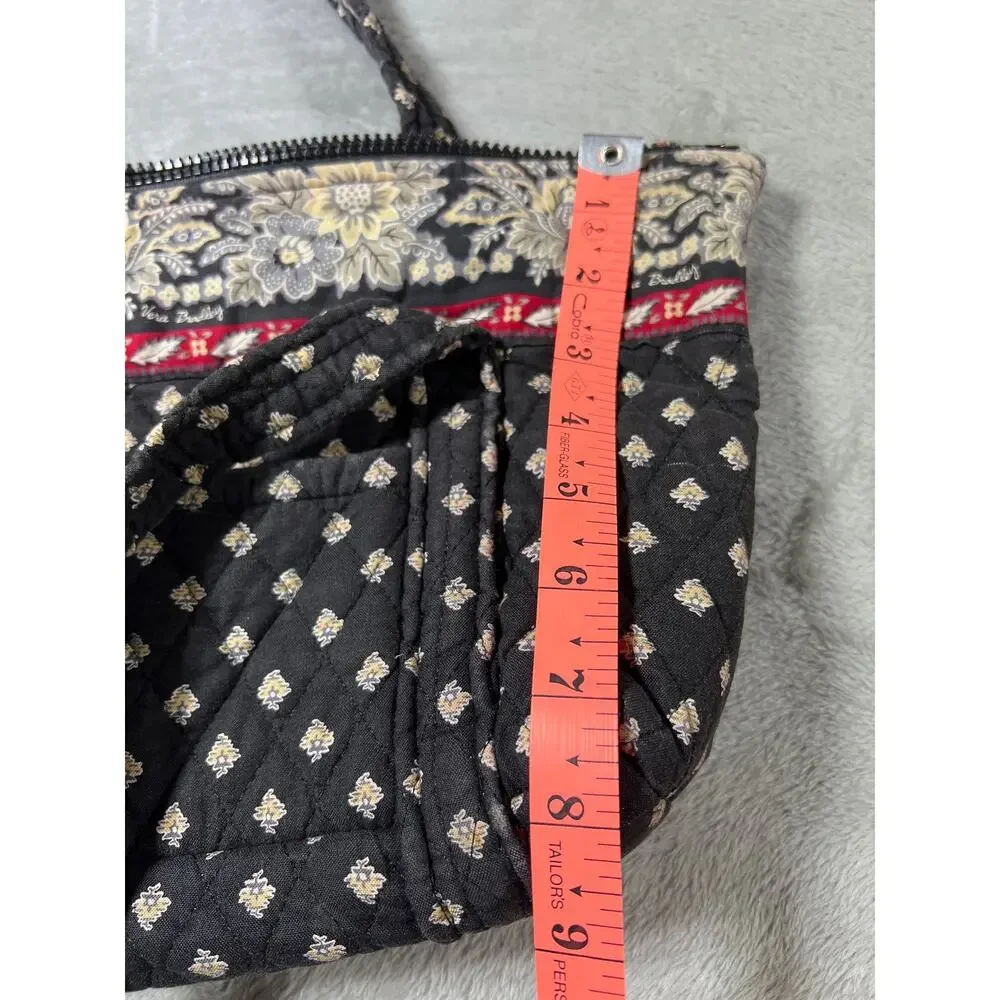 Rare Vtg Black Floral Vera Bradley Classic Medium Tote Quilted Retired 2002